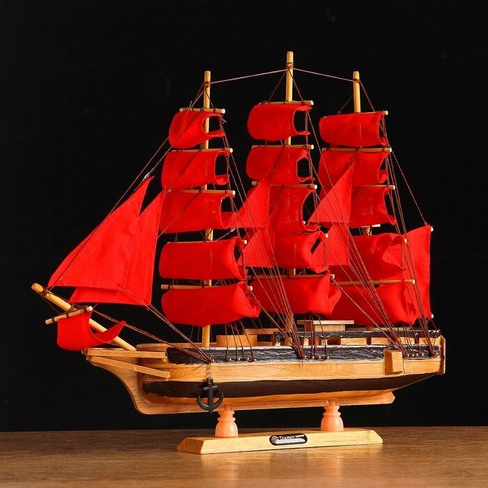 Корабль сувенирный средний "Ахиллес", паруса красные, 39х44х7 см от компании Интернет-гипермаркет «MOLL» - фото 1