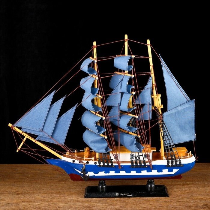 Корабль сувенирный средний "Всадник", паруса синие, микс, 43х8,5х39 см от компании Интернет-гипермаркет «MOLL» - фото 1
