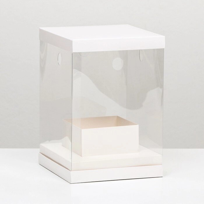 Коробка для цветов с вазой и PVC окнами складная,  16 х 23 х 16 см белый от компании Интернет-гипермаркет «MOLL» - фото 1
