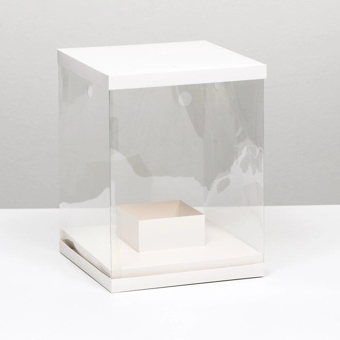 Коробка для цветов с вазой и PVC окнами складная,  23 х 30 х 23 см  белый от компании Интернет-гипермаркет «MOLL» - фото 1