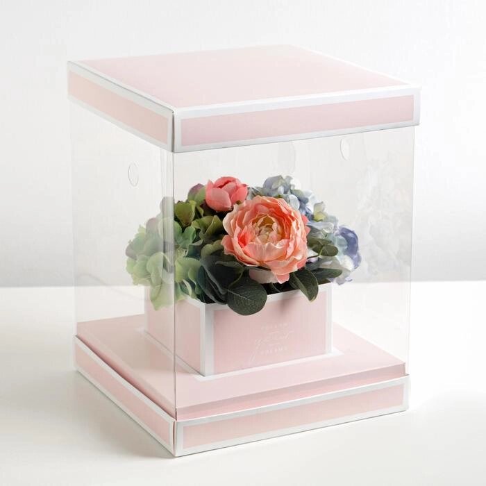 Коробка для цветов с вазой и PVC окнами складная Follow Your Dreams, 23 х 30 х 23 см от компании Интернет-гипермаркет «MOLL» - фото 1