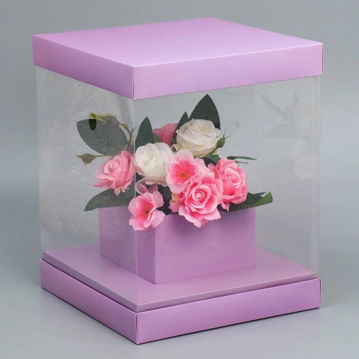 Коробка для цветов с вазой и PVC окнами складная "Лаванда", 23 х 30 х 23 см от компании Интернет-гипермаркет «MOLL» - фото 1