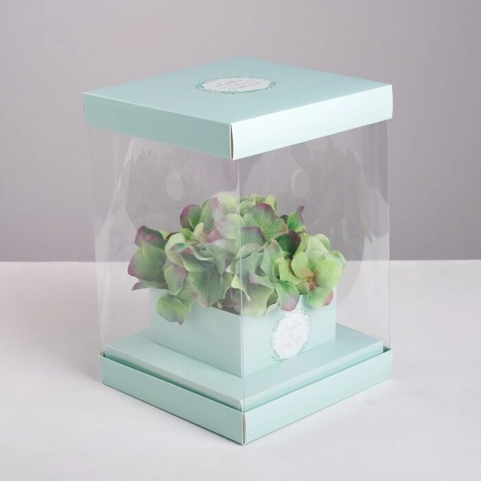 Коробка для цветов с вазой и PVC окнами складная "Любви и Счастья", 16 х 23 х 16 см от компании Интернет-гипермаркет «MOLL» - фото 1