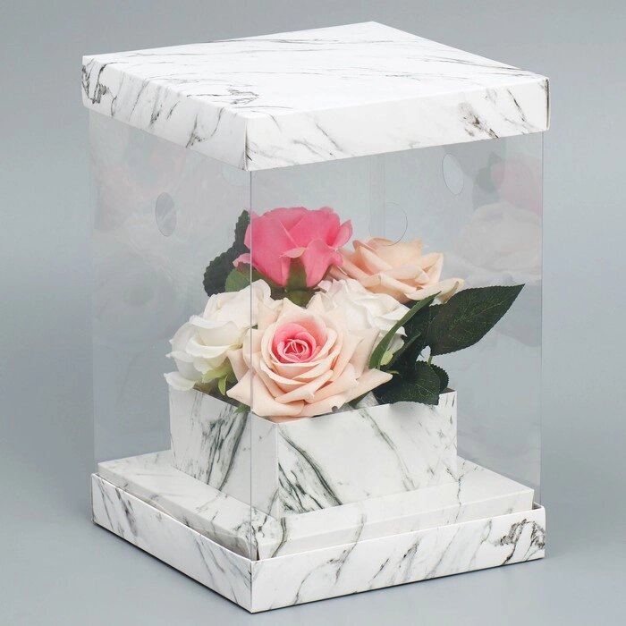 Коробка для цветов с вазой и PVC окнами складная "Мрамор", 16 х 23 х 16 см от компании Интернет-гипермаркет «MOLL» - фото 1