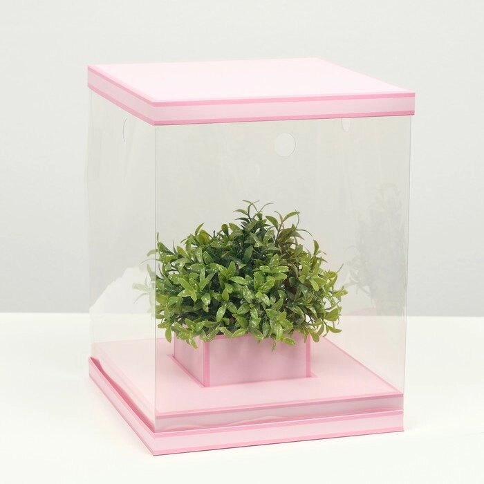 Коробка для цветов с вазой и PVC окнами складная, розовый, 23 х 30 х 23 см от компании Интернет-гипермаркет «MOLL» - фото 1