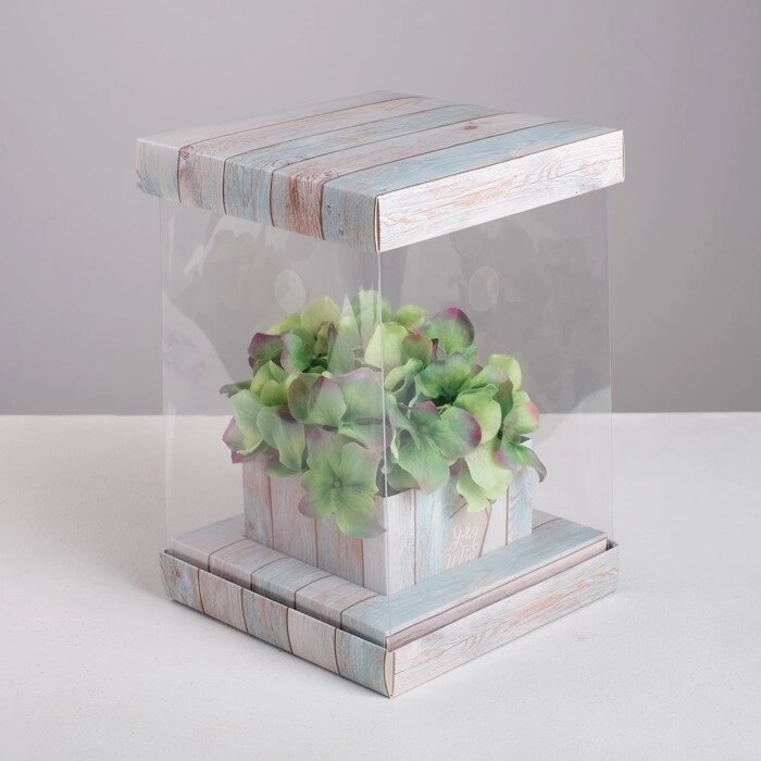 Коробка для цветов с вазой и PVC окнами складная "Счастье", 16 х 23 х 16 см от компании Интернет-гипермаркет «MOLL» - фото 1