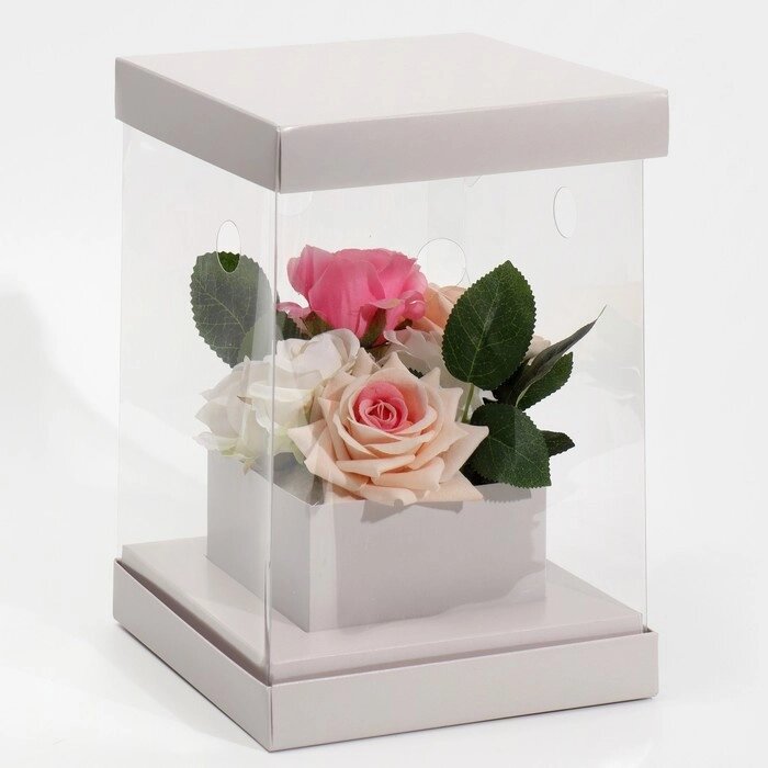 Коробка для цветов с вазой и PVC окнами складная "Серая", 16 х 23 х 16 см от компании Интернет-гипермаркет «MOLL» - фото 1