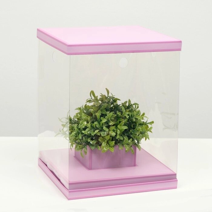 Коробка для цветов с вазой и PVC окнами складная, сиреневый, 23 х 30 х 23 см от компании Интернет-гипермаркет «MOLL» - фото 1