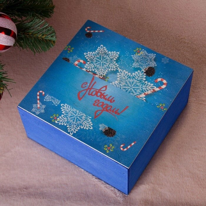 Коробка подарочная "С Новым Годом, со снежинками", синяя, 202010 см от компании Интернет-гипермаркет «MOLL» - фото 1