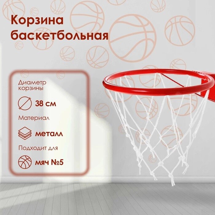 Корзина баскетбольная №5, d=380 мм, с упором и сеткой от компании Интернет-гипермаркет «MOLL» - фото 1