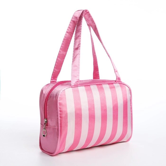 Косметичка-сумка Полосы, 22*10*15, отд на молнии, бело/розовый от компании Интернет-гипермаркет «MOLL» - фото 1