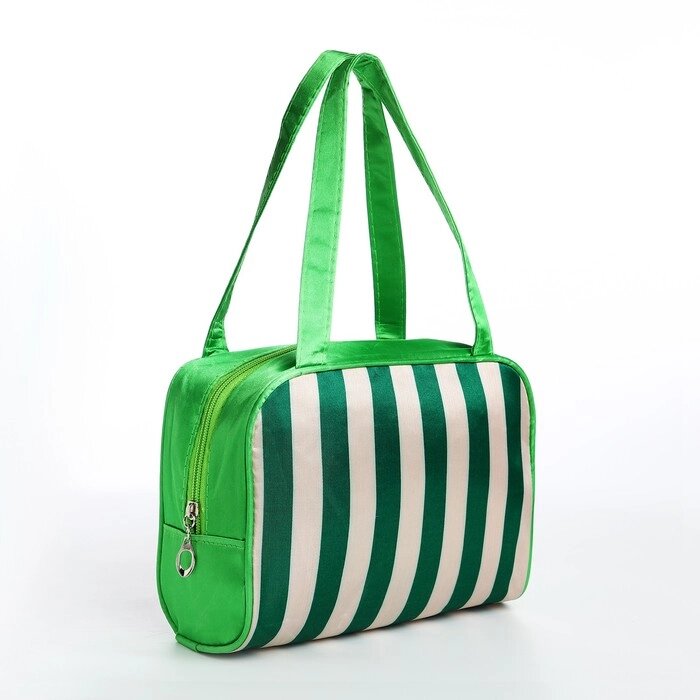 Косметичка-сумка Полосы, 22*10*15, отд на молнии, бело/зеленый от компании Интернет-гипермаркет «MOLL» - фото 1