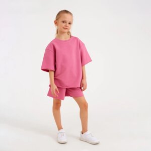 Костюм детский (футболка, шорты) MINAKU: Casual Collection цвет пудровый, рост 140