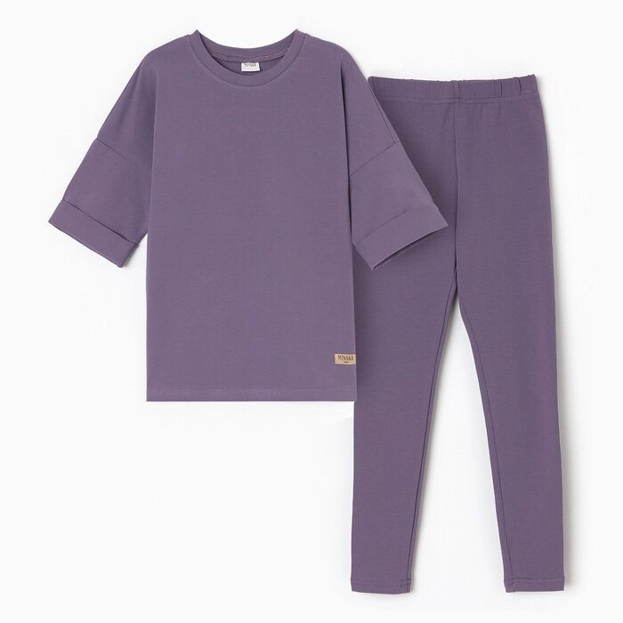 Костюм для девочки (футболка, лосины) MINAKU цвет пыльно-сиреневый, рост 104 см от компании Интернет-гипермаркет «MOLL» - фото 1