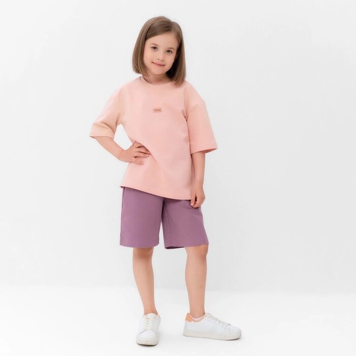 Костюм для девочки (футболка, шорты) MINAKU цвет бежевый/ пыльно-сиреневый, рост 110 см от компании Интернет-гипермаркет «MOLL» - фото 1