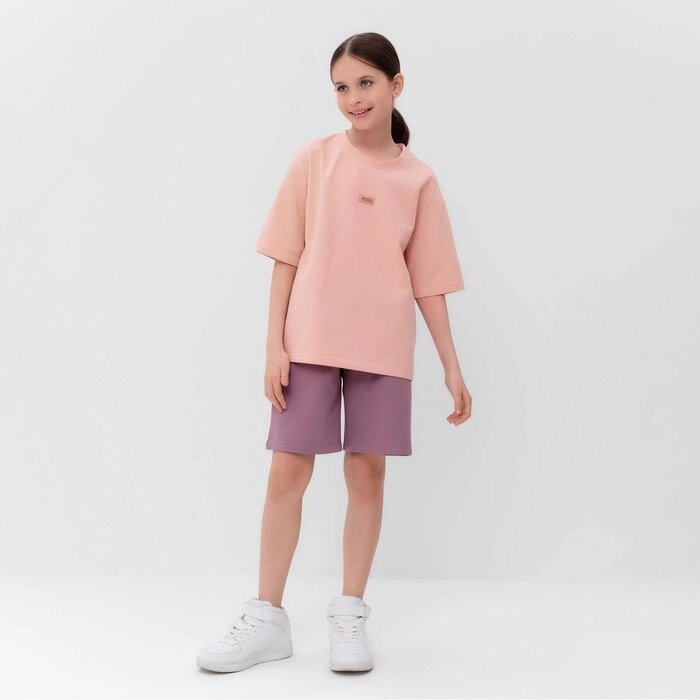 Костюм для девочки (футболка, шорты) MINAKU цвет бежевый/ пыльно-сиреневый, рост 98 см от компании Интернет-гипермаркет «MOLL» - фото 1