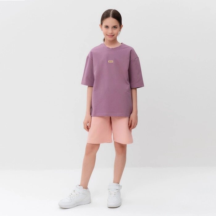 Костюм для девочки (футболка, шорты) MINAKU цвет пыльно-сиреневый/ бежевый, рост 158 см от компании Интернет-гипермаркет «MOLL» - фото 1