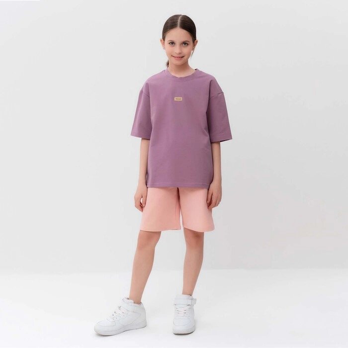 Костюм для девочки (футболка, шорты) MINAKU цвет пыльно-сиреневый/ бежевый, рост 98 см от компании Интернет-гипермаркет «MOLL» - фото 1