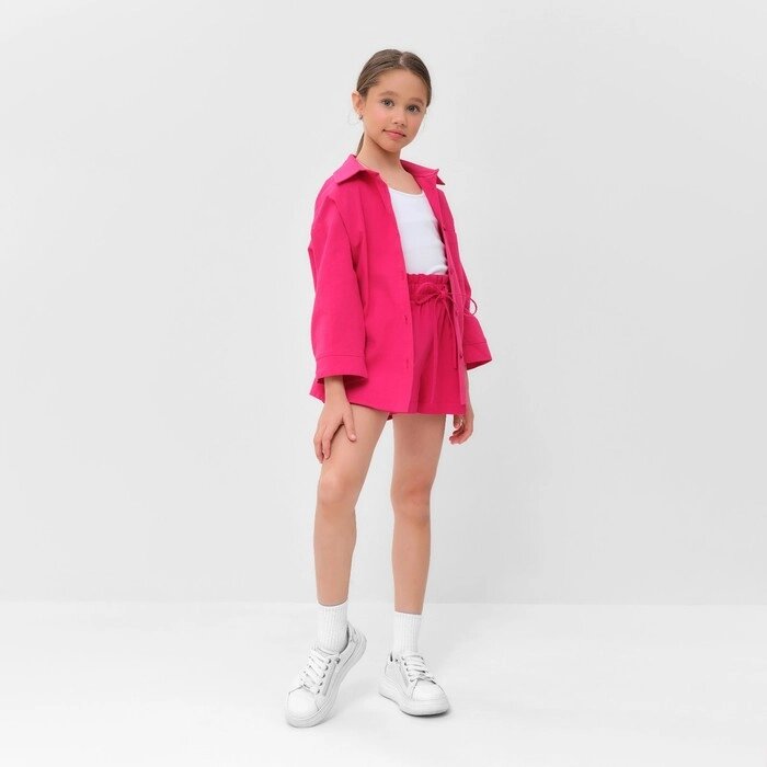 Костюм для девочки (рубашка и шорты) MINAKU, цвет фуксия, рост 122-128 см от компании Интернет-гипермаркет «MOLL» - фото 1