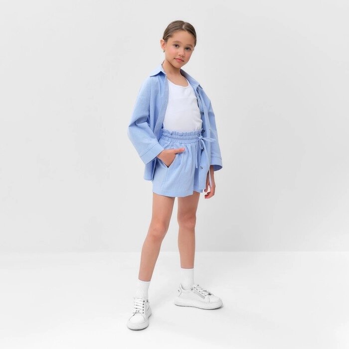 Костюм для девочки (рубашка и шорты) MINAKU, цвет голубой, рост 122-128 см от компании Интернет-гипермаркет «MOLL» - фото 1