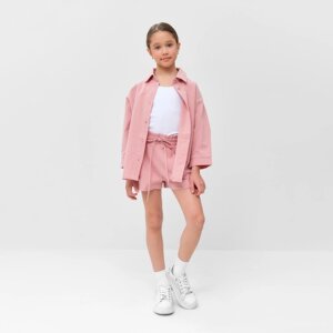Костюм для девочки (рубашка и шорты) MINAKU, цвет пудрово-розовый, рост 122-128 см