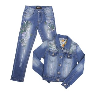 Костюм джинсовый для девочек, рост 110 см, цвет синий