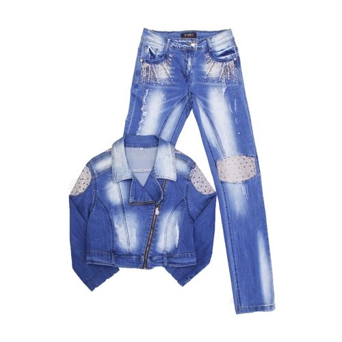 Костюм джинсовый для девочек, рост 140 см, цвет голубой