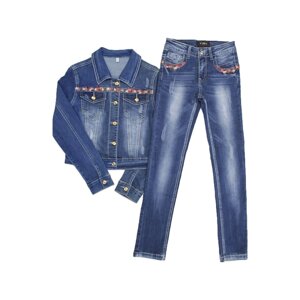 Костюм джинсовый для девочек, рост 146 см, цвет синий