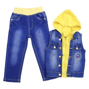 Костюм джинсовый для мальчиков, рост 104 см, цвет синий, жёлтый