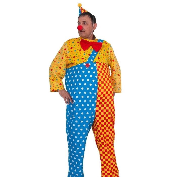 Костюм "Клоун Чудик", комбинезон, рубашка, колпак, нос, р. 52-54, рост 182 см от компании Интернет-гипермаркет «MOLL» - фото 1