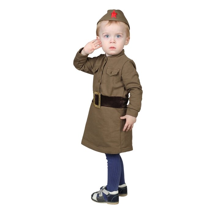 Костюм военного для девочки: платье, пилотка, трикотаж, хлопок 100%, рост 92 см, 1,5-3 года, цвета МИКС от компании Интернет-гипермаркет «MOLL» - фото 1