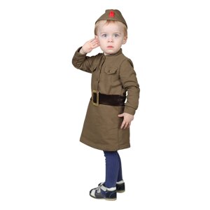 Костюм военного для девочки: платье, пилотка, трикотаж, хлопок 100%рост 92 см, 1,5-3 года, цвета МИКС