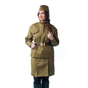 Костюм военного "Солдаточка люкс", пилотка, гимнастёрка, юбка, ремень, р. 44-46, рост 164 см