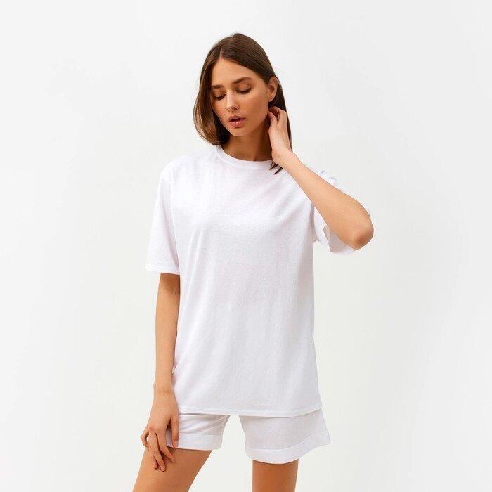 Костюм женский (футболка, шорты) MINAKU: Casual collection цвет белый, р-р 42 от компании Интернет-гипермаркет «MOLL» - фото 1