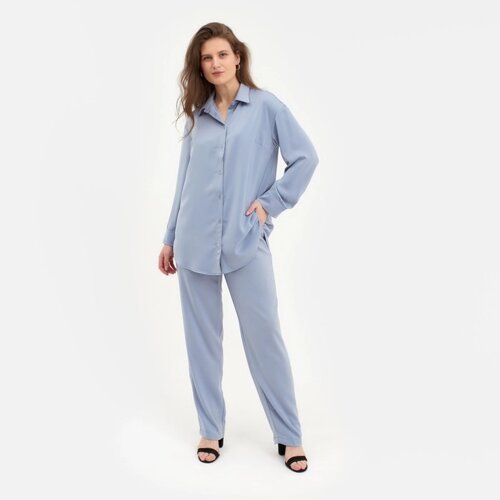 Костюм женский (рубашка, брюки) MINAKU: Silk pleasure цвет серо-голубой, размер 56