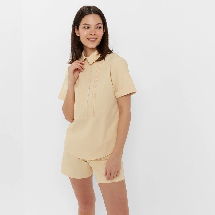 Костюм женский (рубашка, шорты) MINAKU: Enjoy цвет бежевый, размер 44 от компании Интернет-гипермаркет «MOLL» - фото 1