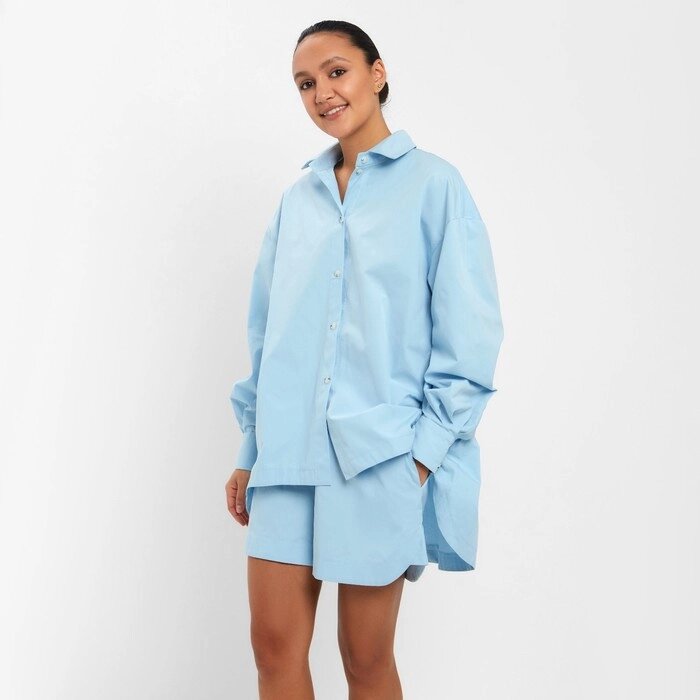 Костюм женский (рубашка, шорты) MINAKU: Oversize цвет голубой, размер 48 от компании Интернет-гипермаркет «MOLL» - фото 1