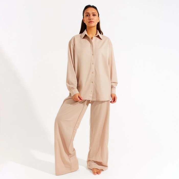 Костюм женский (сорочка, брюки) MINAKU: Home collection цвет бежевый, р-р 44 от компании Интернет-гипермаркет «MOLL» - фото 1