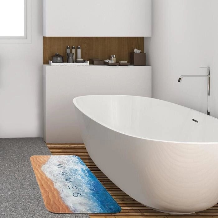 Коврик для ванной Этель "Waves", 80х50 см, велюр от компании Интернет-гипермаркет «MOLL» - фото 1