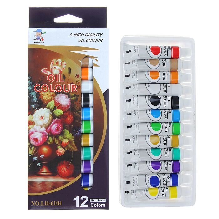 Краски масляные, 12 цветов, в пластиковой тубе, 12 мл, в картонной коробке от компании Интернет-гипермаркет «MOLL» - фото 1