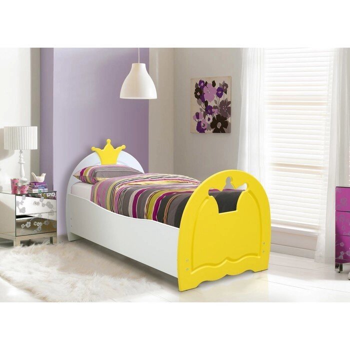 Кровать детская "Корона", 700  1400 мм, цвет белый/жёлтый от компании Интернет-гипермаркет «MOLL» - фото 1