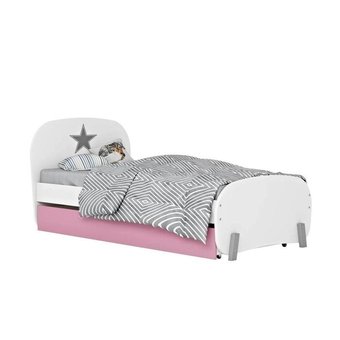 Кровать детская Polini kids Mirum 1915 c ящиком, цвет белый/розовый от компании Интернет-гипермаркет «MOLL» - фото 1