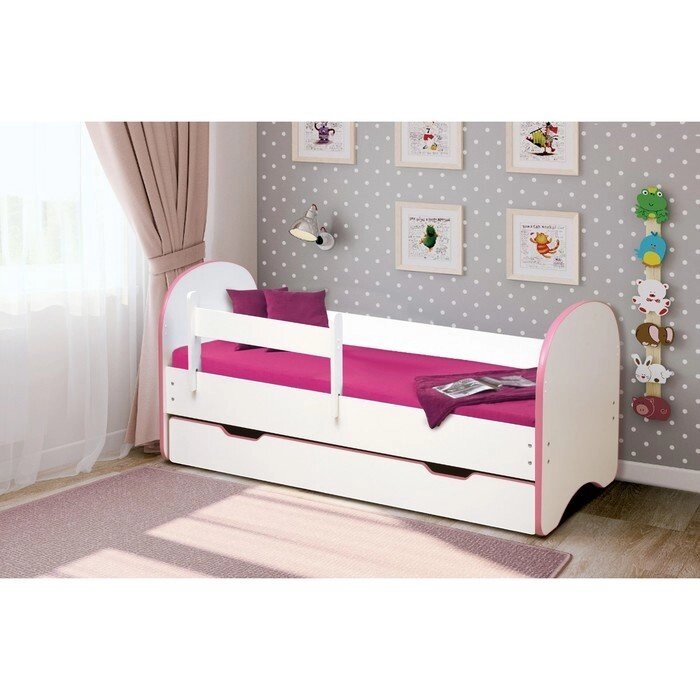 Кровать детская с бортом "Радуга", 1 ящик, 700  1400 мм, цвет белый / кант светло-розовый от компании Интернет-гипермаркет «MOLL» - фото 1
