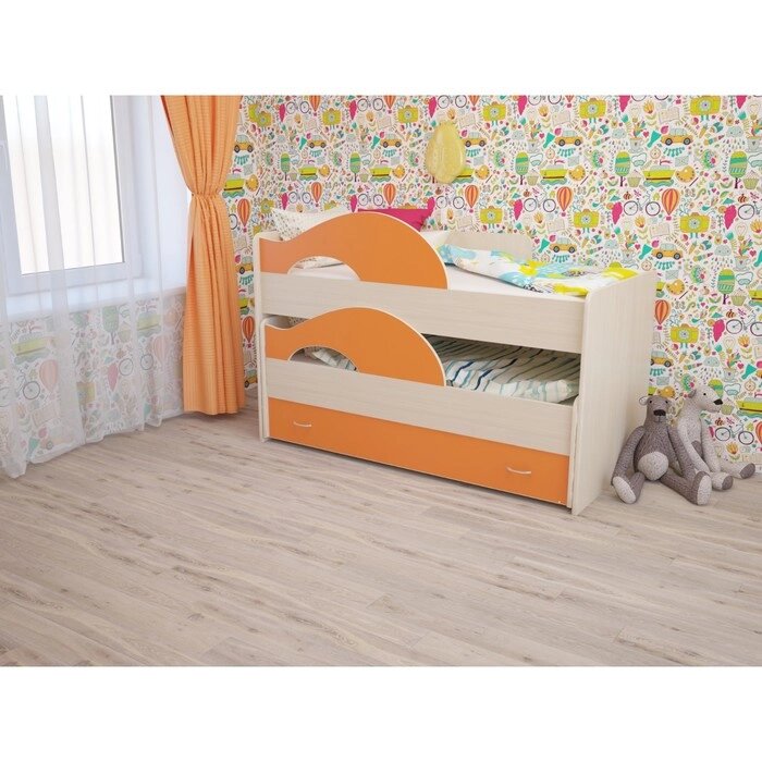Кровать двухъярусная выкатная Матрешка 800х1600 с ящиком Оранж/млечный дуб от компании Интернет-гипермаркет «MOLL» - фото 1