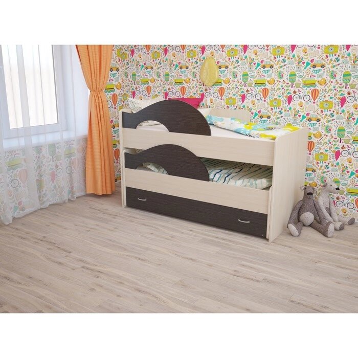 Кровать двухъярусная выкатная Матрешка 800х1600 с ящиком Венге/млечный дуб от компании Интернет-гипермаркет «MOLL» - фото 1