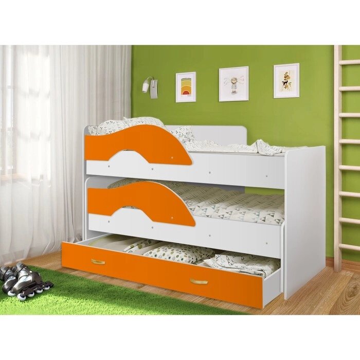 Кровать двухъярусная выкатная Матрешка Оранж/белый 800х1600 с ящиком от компании Интернет-гипермаркет «MOLL» - фото 1