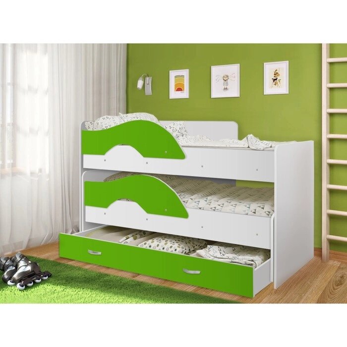 Кровать двухъярусная выкатная Матрешка Зеленый/белый 800х1600 с ящиком от компании Интернет-гипермаркет «MOLL» - фото 1
