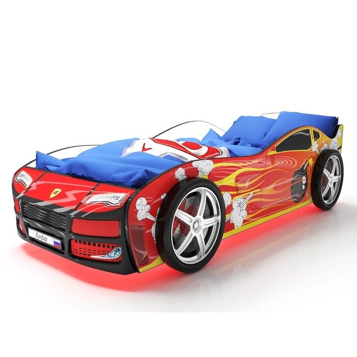 Кровать машина "Турбо красная 2", подсветка дна и фар, пластиковые колёса, 2 шт от компании Интернет-гипермаркет «MOLL» - фото 1