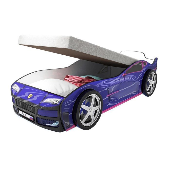 Кровать машина "Турбо синяя", подъёмный матрас, без подсветки, пластиковые колёса, 2 шт от компании Интернет-гипермаркет «MOLL» - фото 1