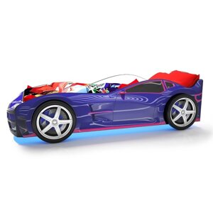 Кровать машина "Турбо синяя", подсветка дна и фар, пластиковые колёса, 2 шт